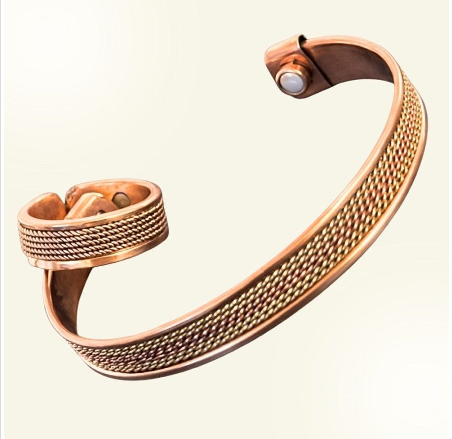 Set aus Kupfer-Clip-Armbändern plus verstellbarem Ring (beide mit 2 Magneten)