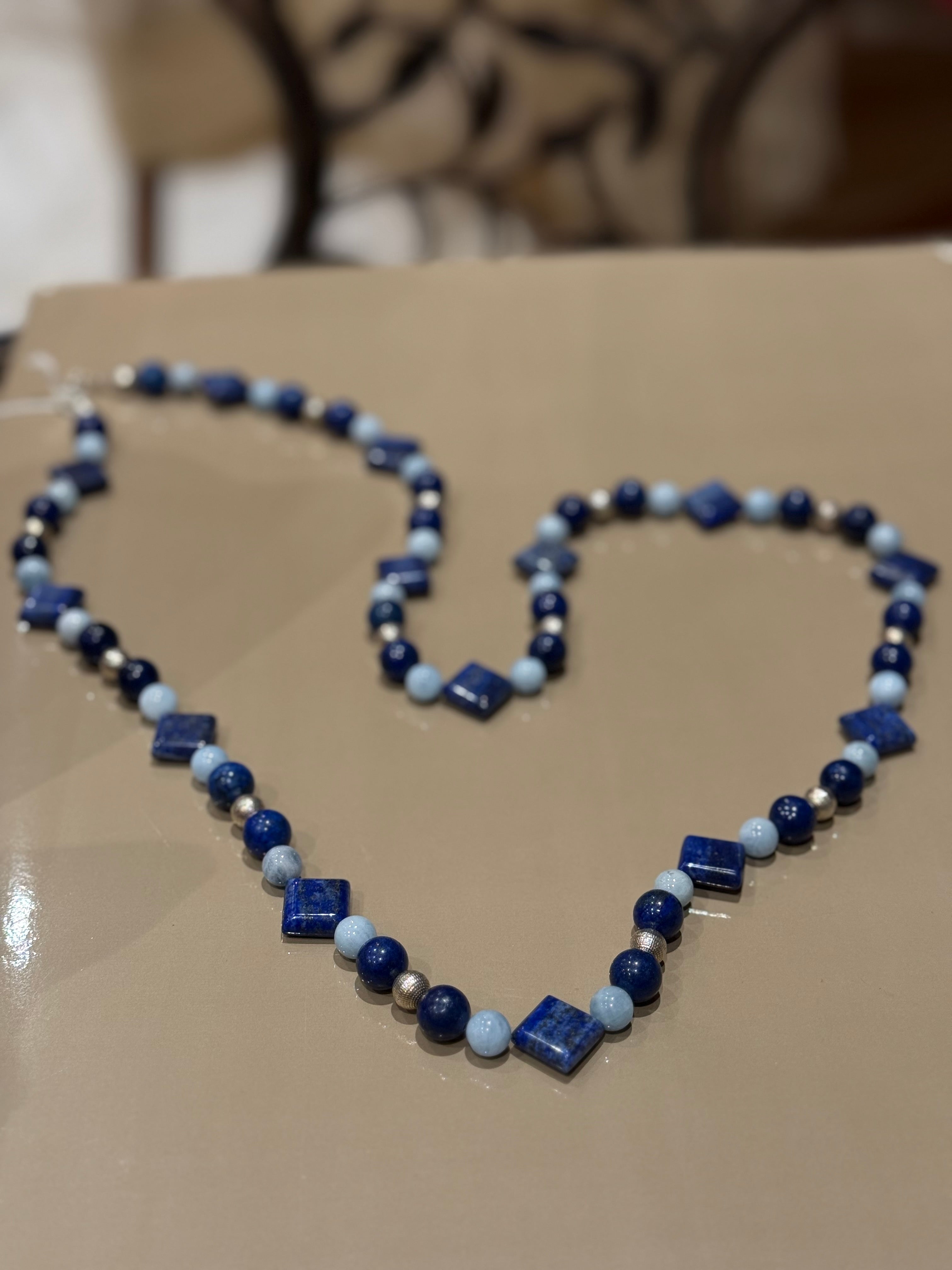 LAPISLAZULI - AQUAMARIN - SILBER ca.91cm HASKETTE  - UNICAT