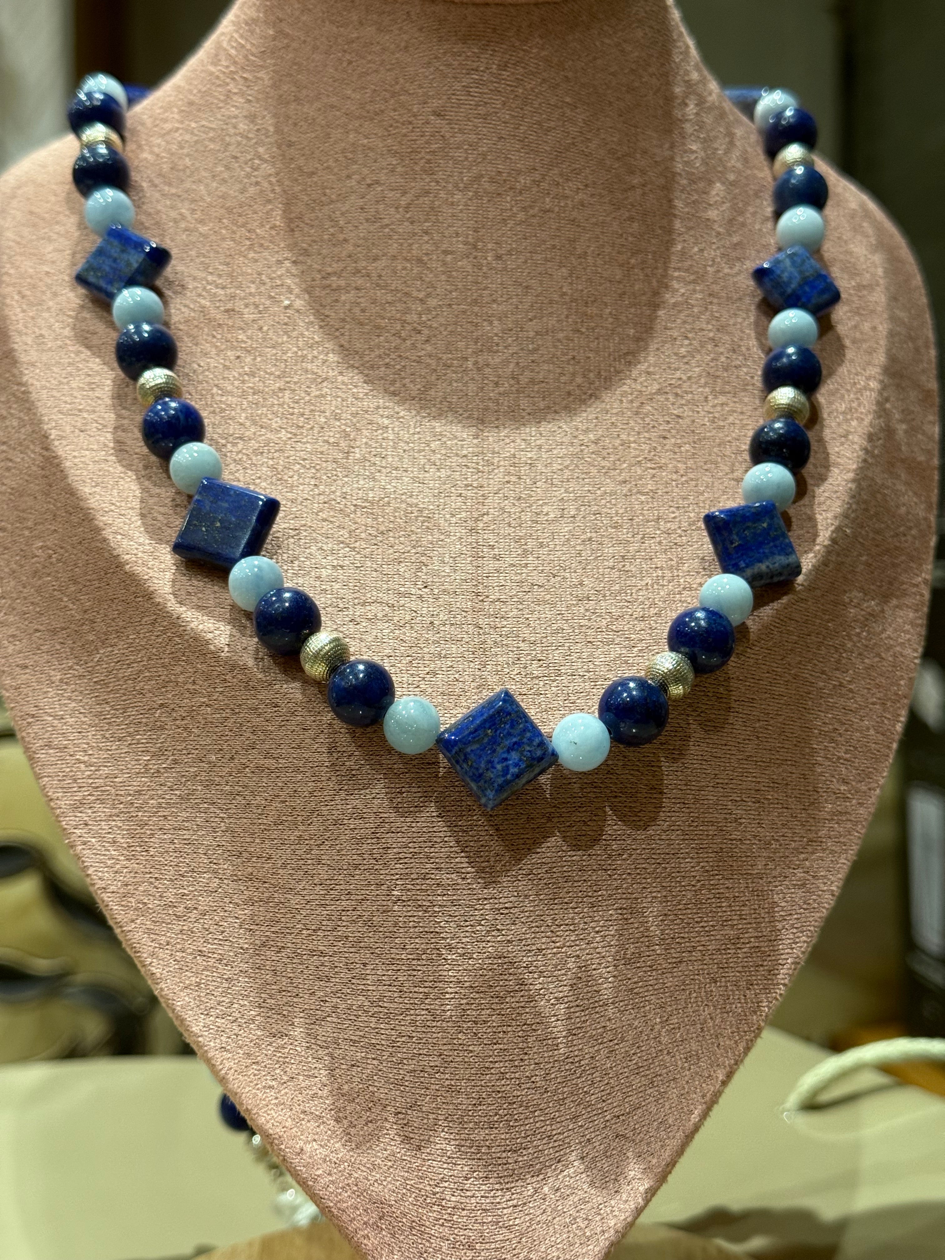 LAPISLAZULI - AQUAMARIN - SILBER ca.91cm HASKETTE  - UNICAT