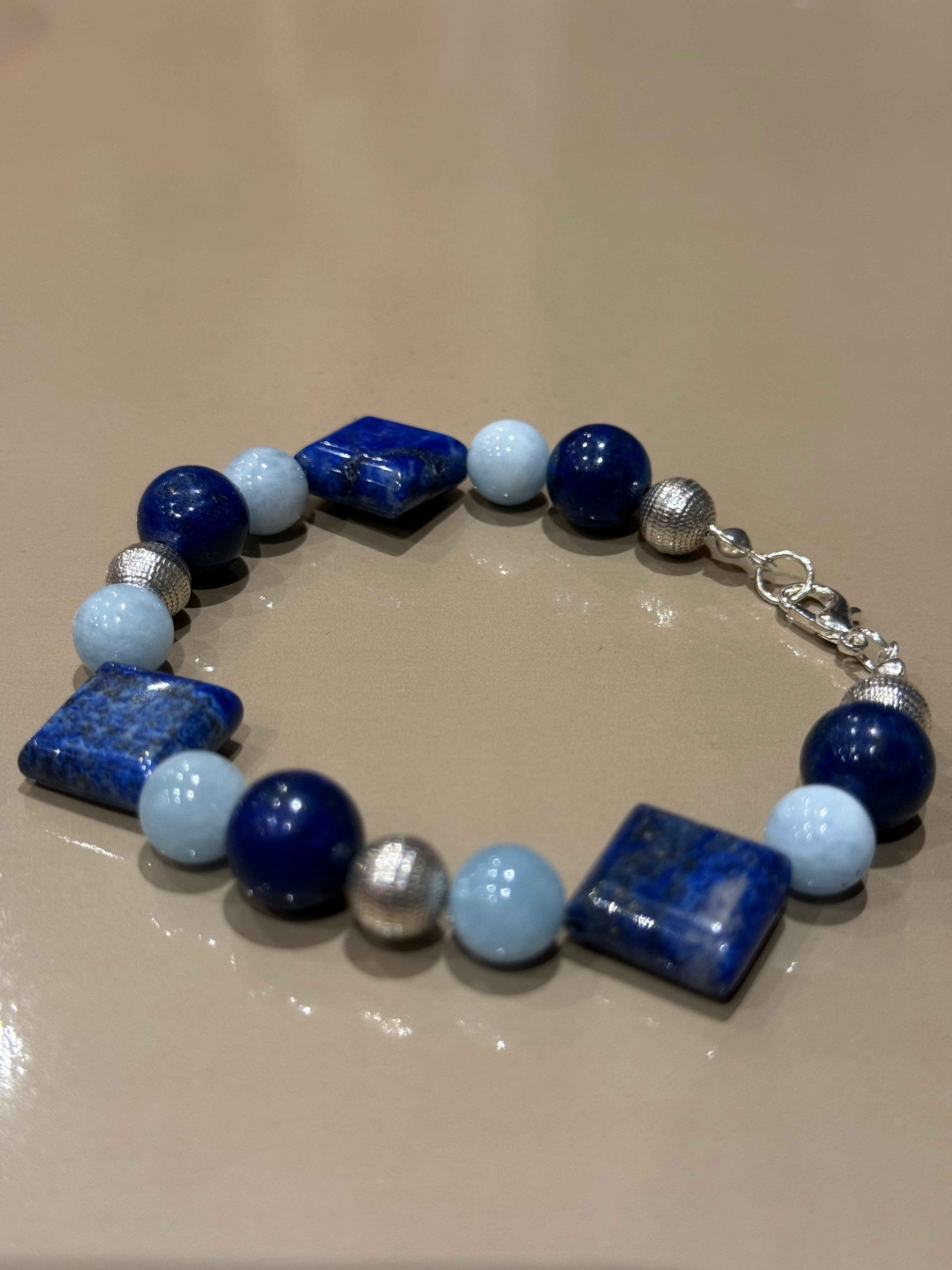 LAPISLAZULI - AQUAMARINE - SILBER ARMBAND ca.20 cm  - UNICAT
