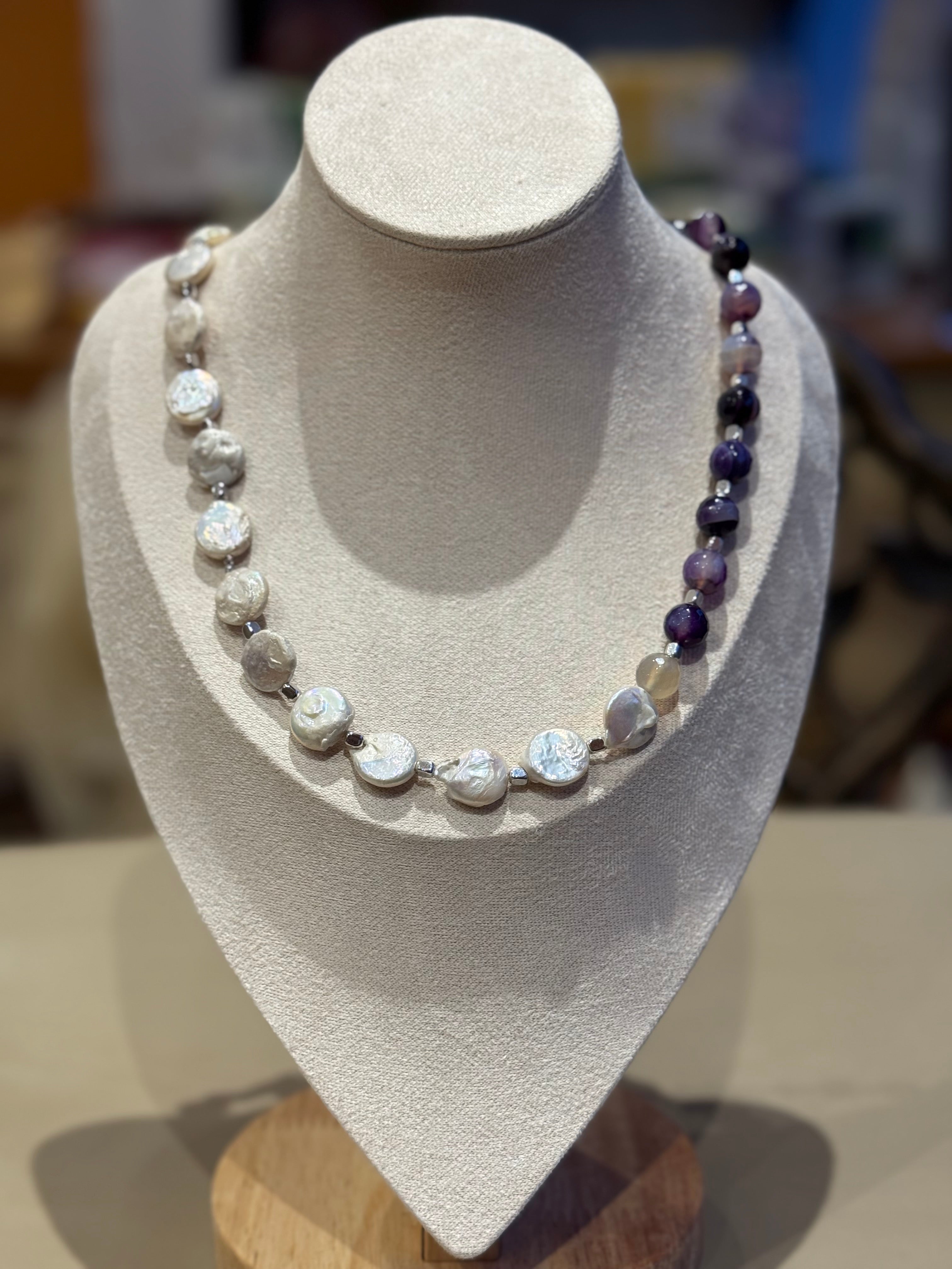 LILA ACHAT BAROCKPERLEN HALSKETTE CA.61CM  - UNICAT