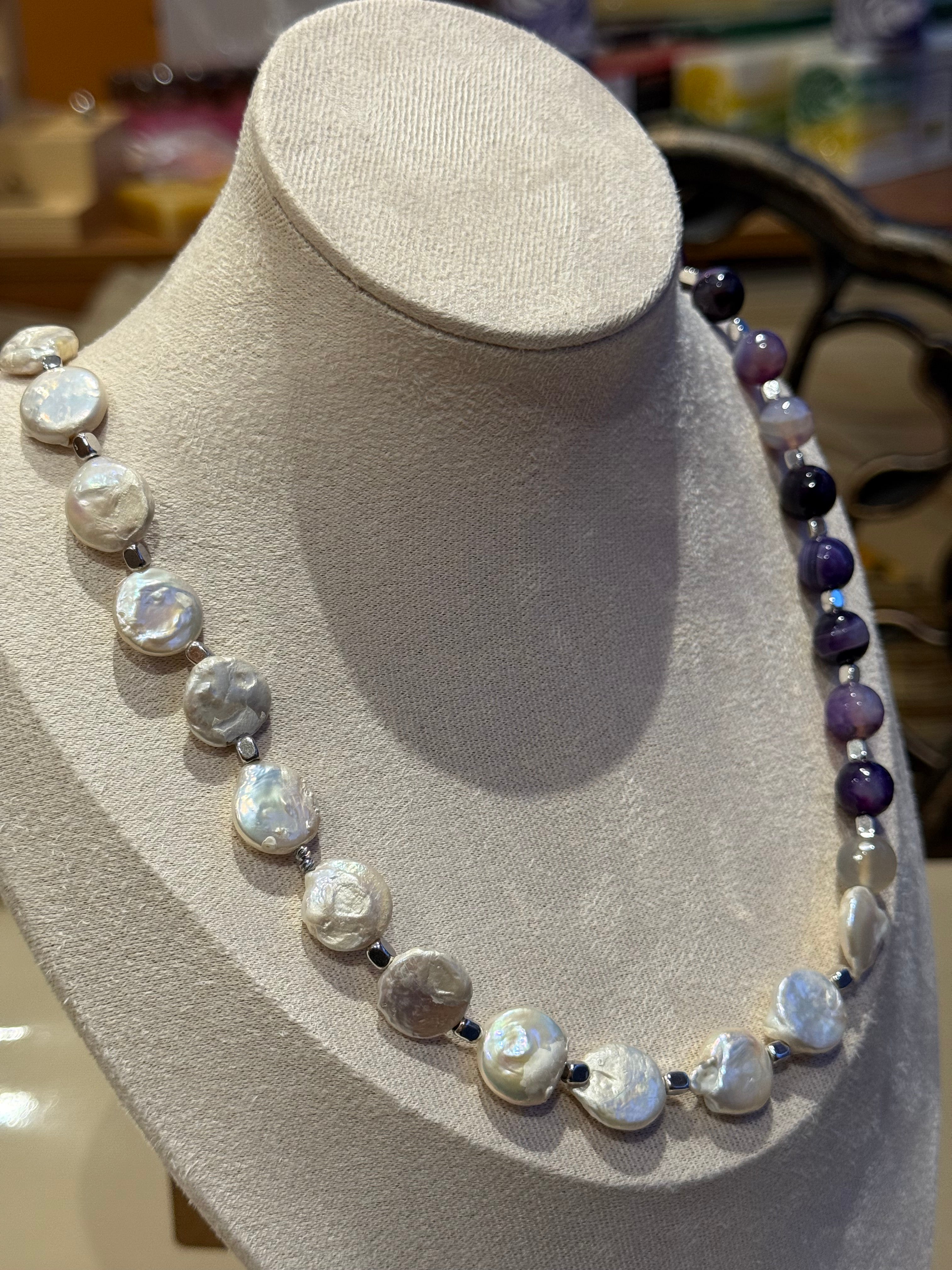 LILA ACHAT BAROCKPERLEN HALSKETTE CA.61CM  - UNICAT