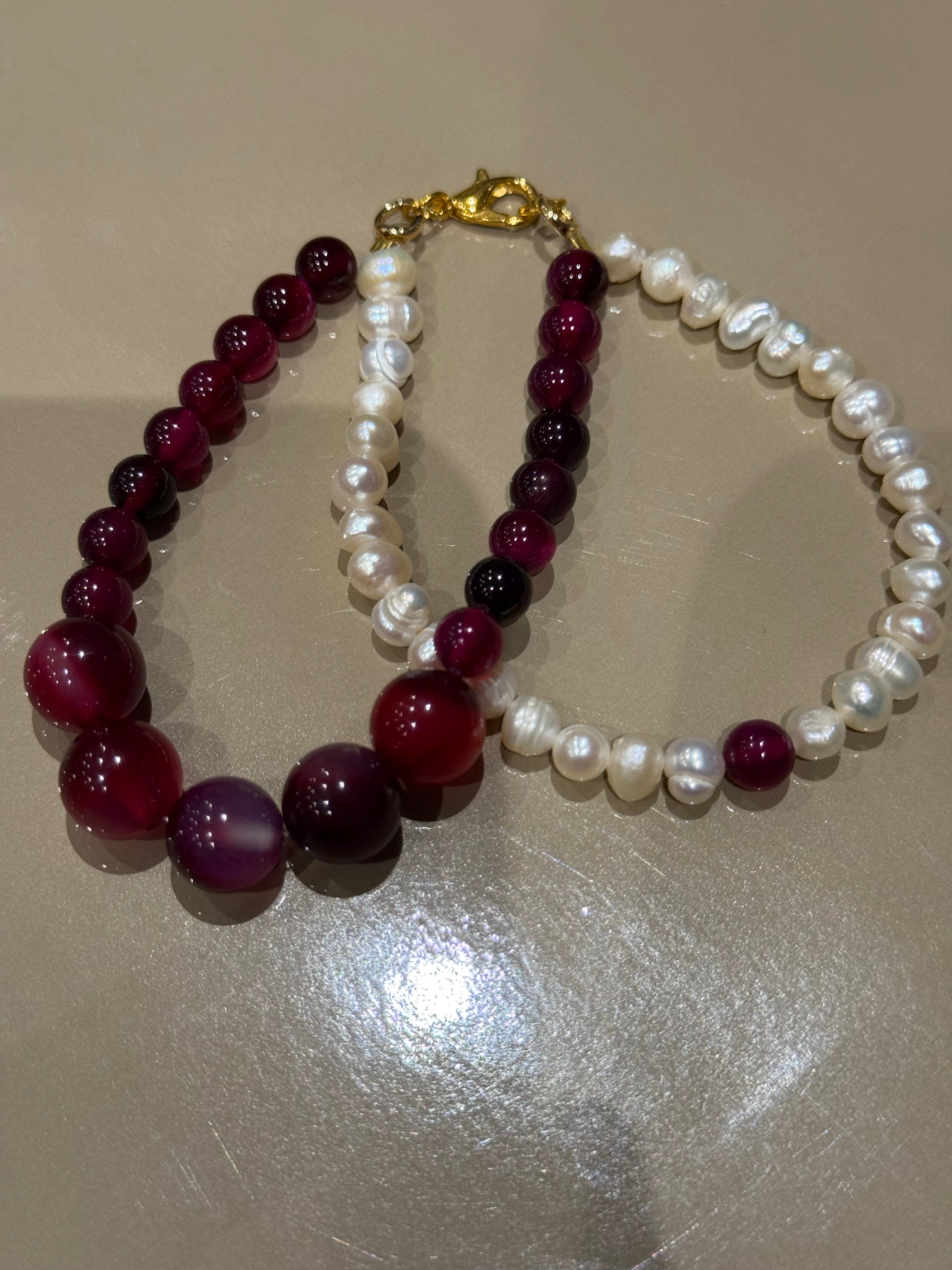 KARNEOL - SÜSSWASSERPERLE ARMBAND ca.17 cm  - UNICAT