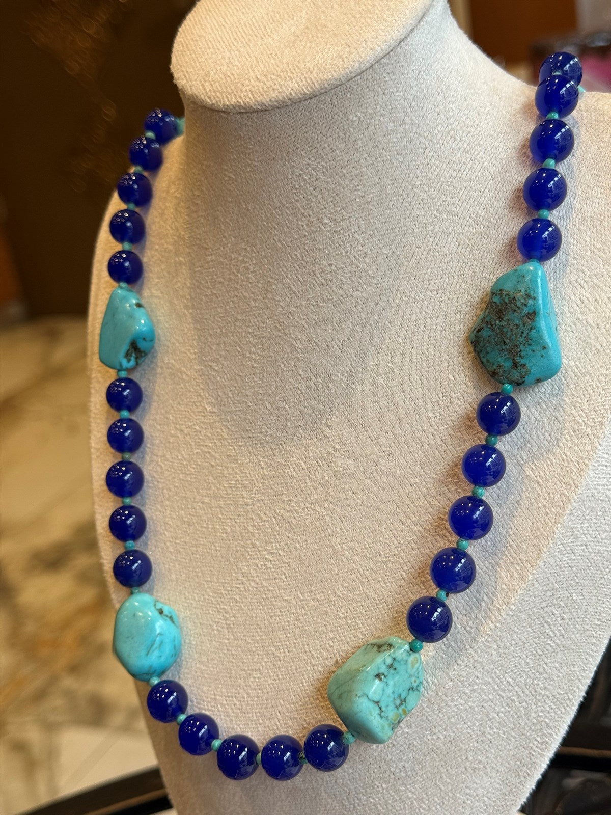 TÜRKIS - BLAUER ACHAT HALSKETTE ca 64 cm  - UNICAT