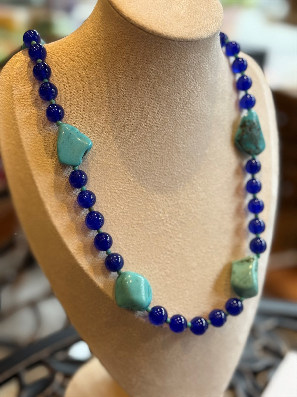 TÜRKIS - BLAUER ACHAT HALSKETTE ca 64 cm  - UNICAT