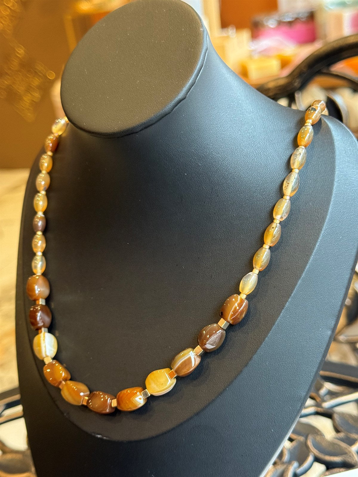 KAUKASICHE BERNSTEIN - ACHAT  HÄMATIT HALSKETTE ca 65 cm  - UNICAT