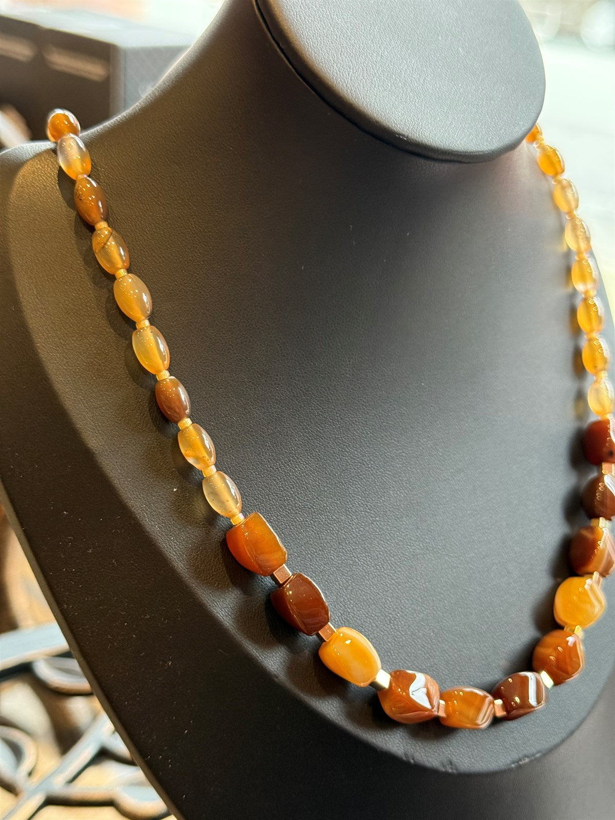 KAUKASICHE BERNSTEIN - ACHAT  HÄMATIT HALSKETTE ca 65 cm  - UNICAT