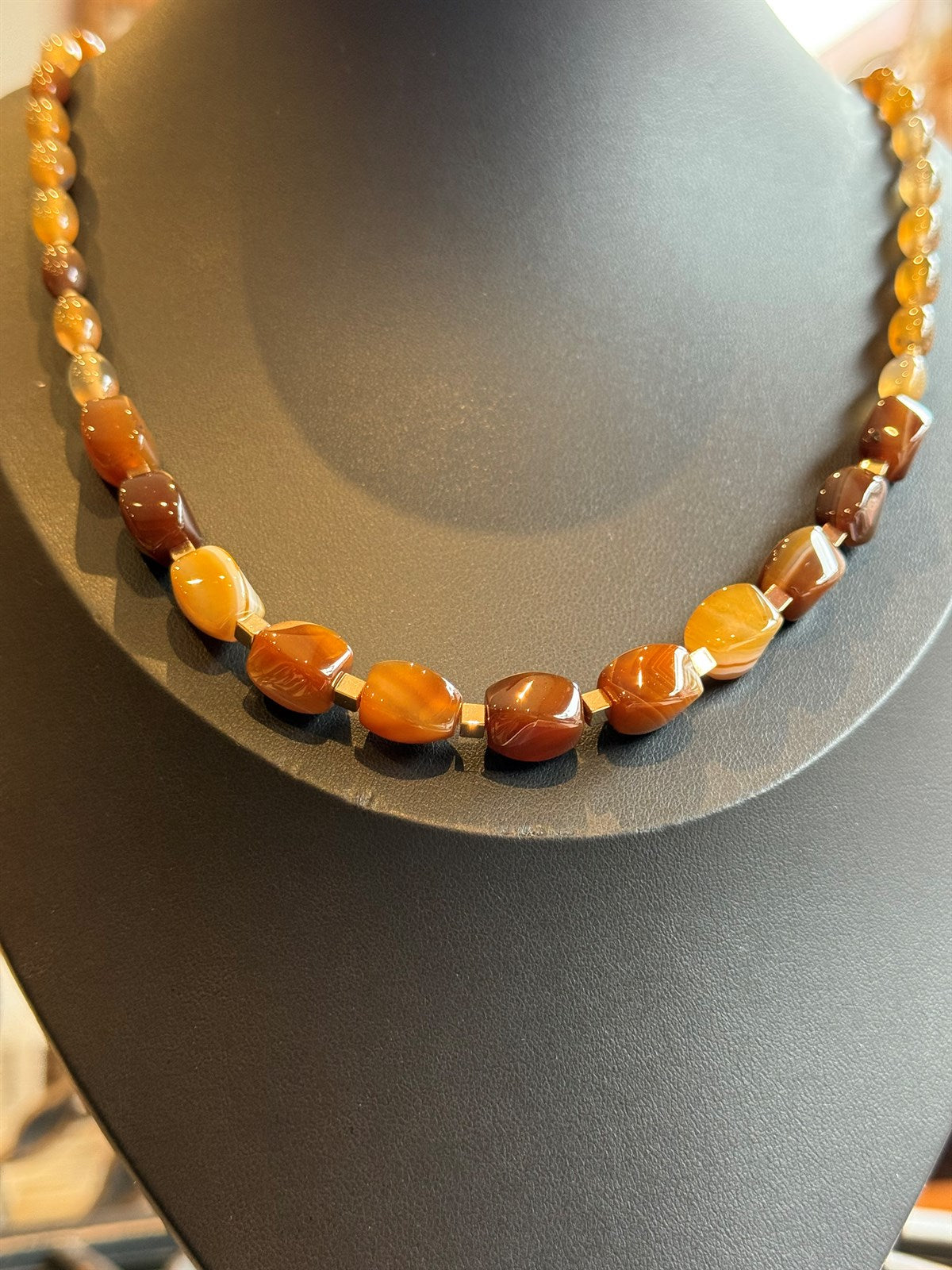 KAUKASICHE BERNSTEIN - ACHAT  HÄMATIT HALSKETTE ca 65 cm  - UNICAT