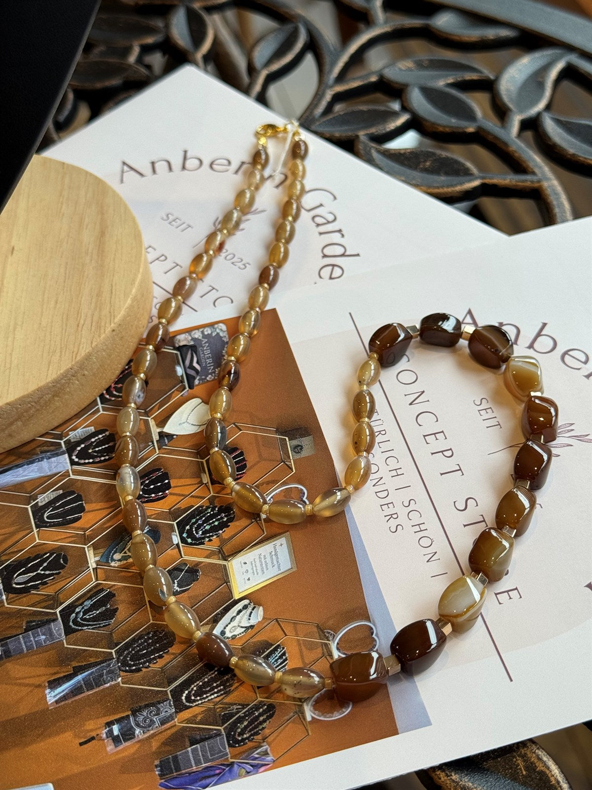 KAUKASICHE BERNSTEIN - ACHAT  HÄMATIT HALSKETTE ca 65 cm  - UNICAT