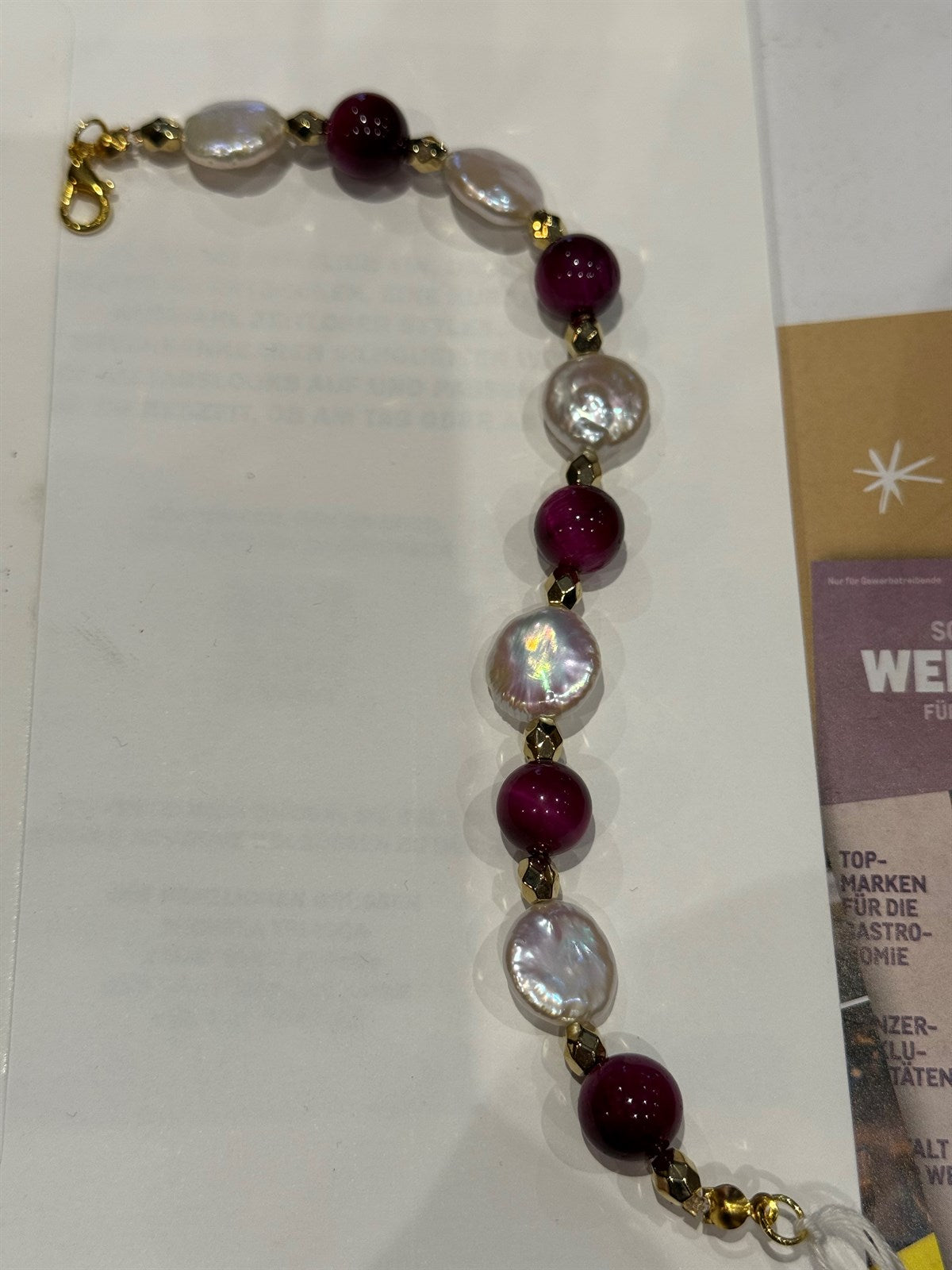 ROSA TIGERAUGE - BAROCK PERLE ARMBAND ca 19 cm  - UNICAT