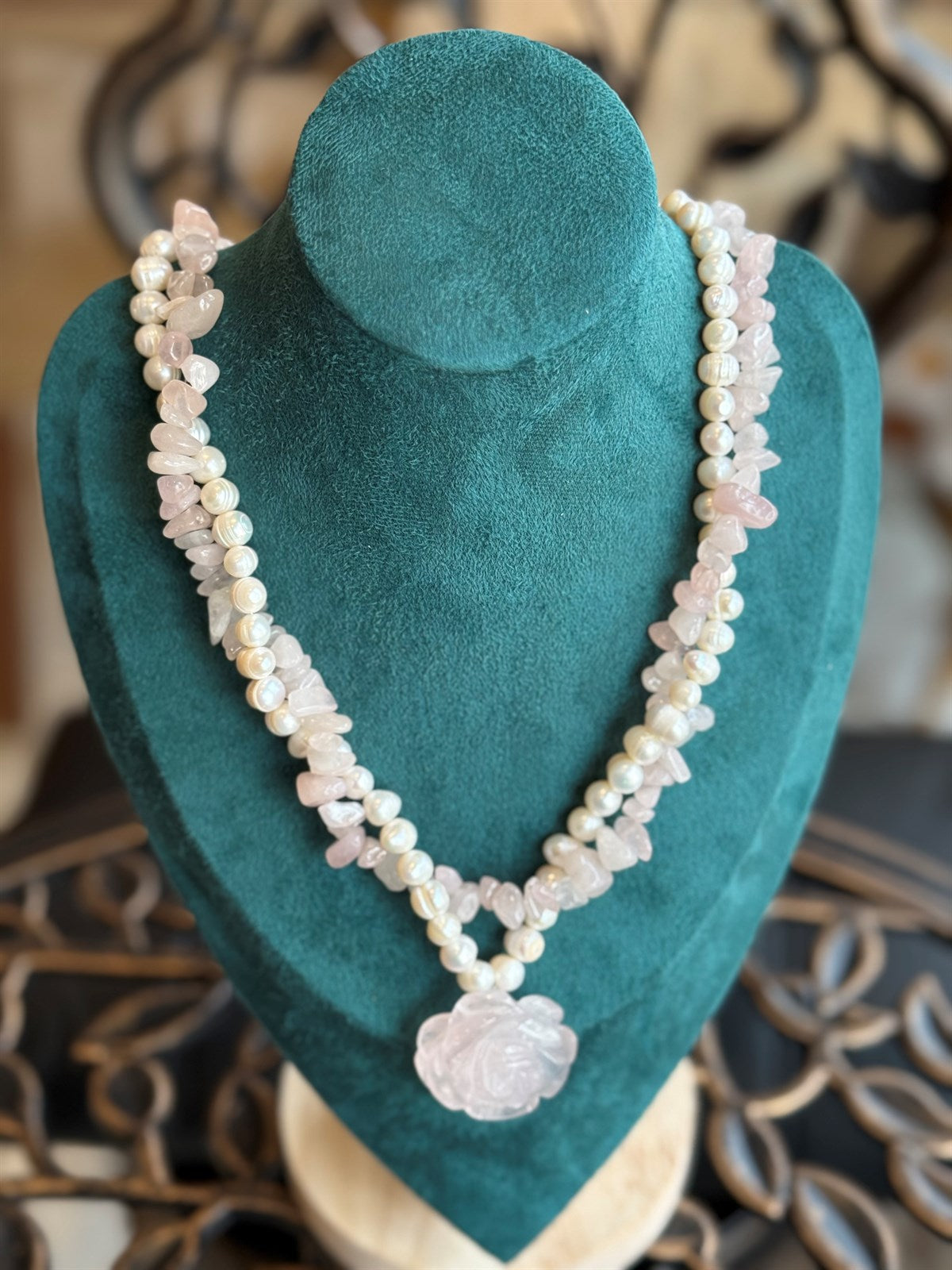 ROSENQUARZ - PERLE HALSKETTE ca52 cm  - UNICAT