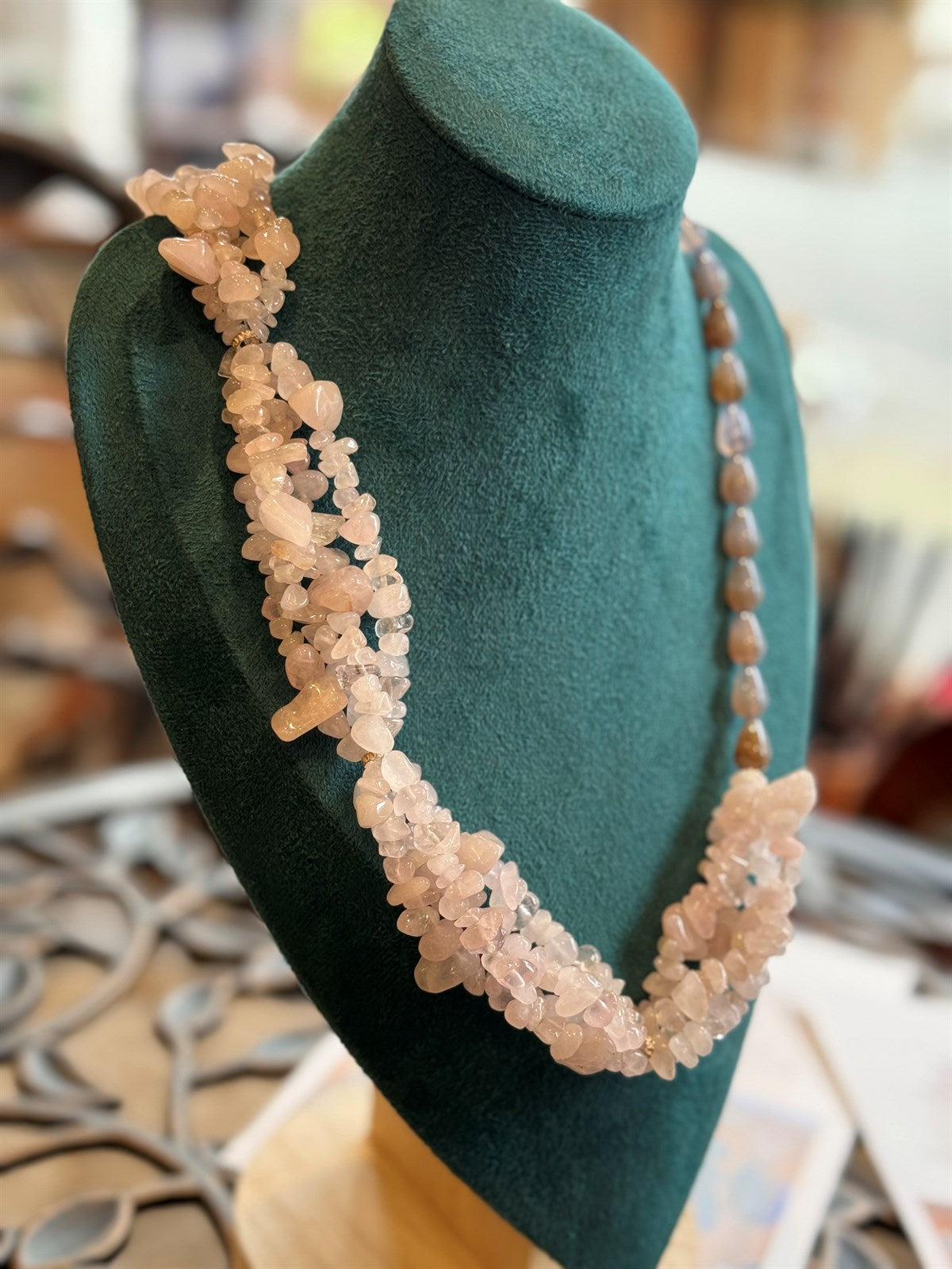 ROSENQUARZ - BLAUER ACHAT - SILBER HALSKETTE ca 77cm  - UNICAT