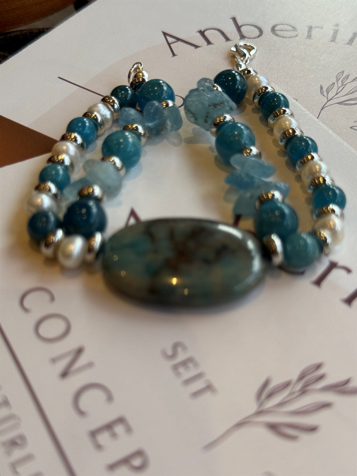 DRACHEN ACHAT- BLAUER ACHAT- APATIT- PERLE ARMBAND ca 19cm  - UNICAT