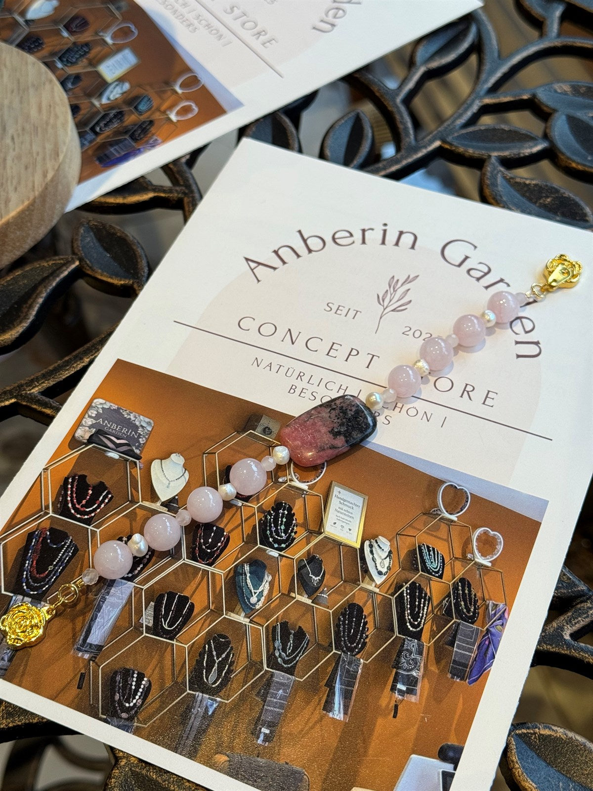 RHODONIT- PERLE- ROSENQUARZ ARMBAND ca 20 cm  - UNICAT