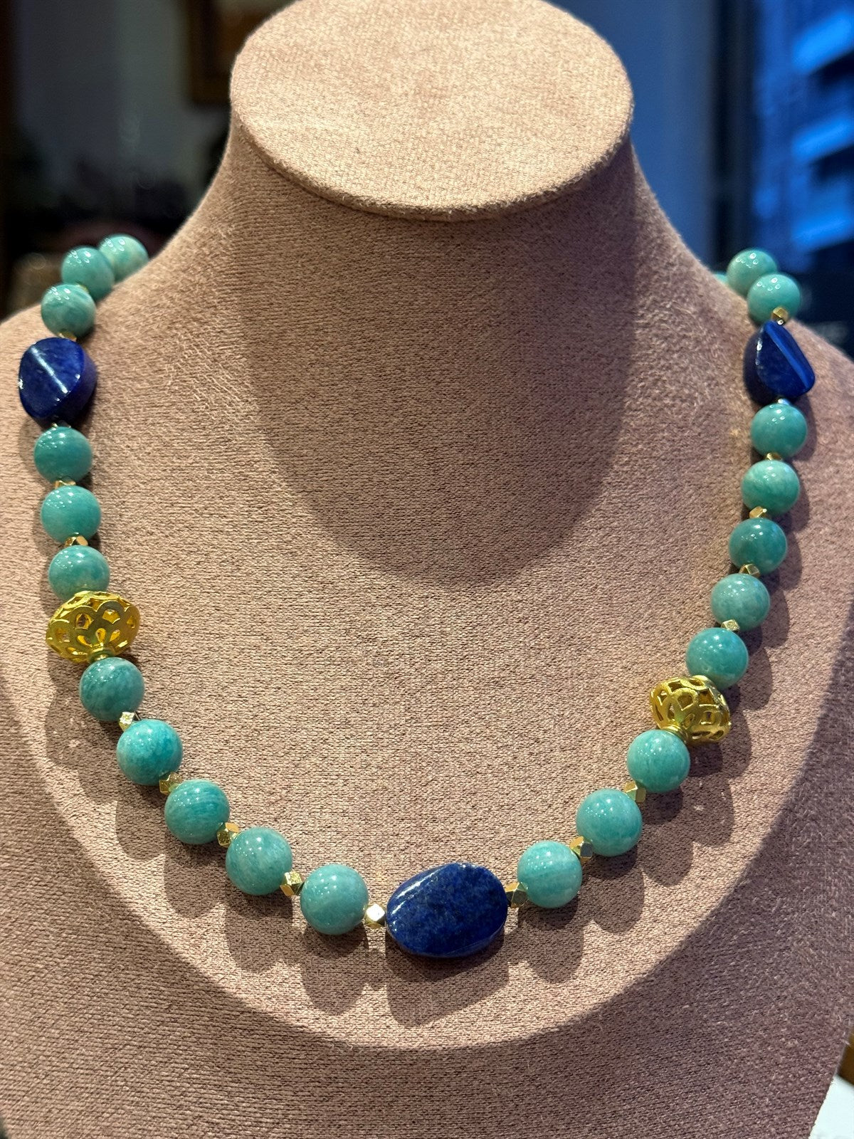 AMAZONITE - LAPISLAZULI HALSKETTE ca 50 cm  - UNICAT