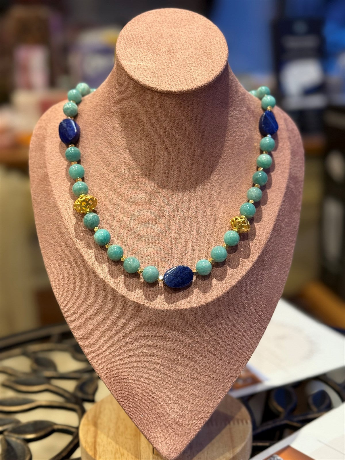 AMAZONITE - LAPISLAZULI HALSKETTE ca 50 cm  - UNICAT