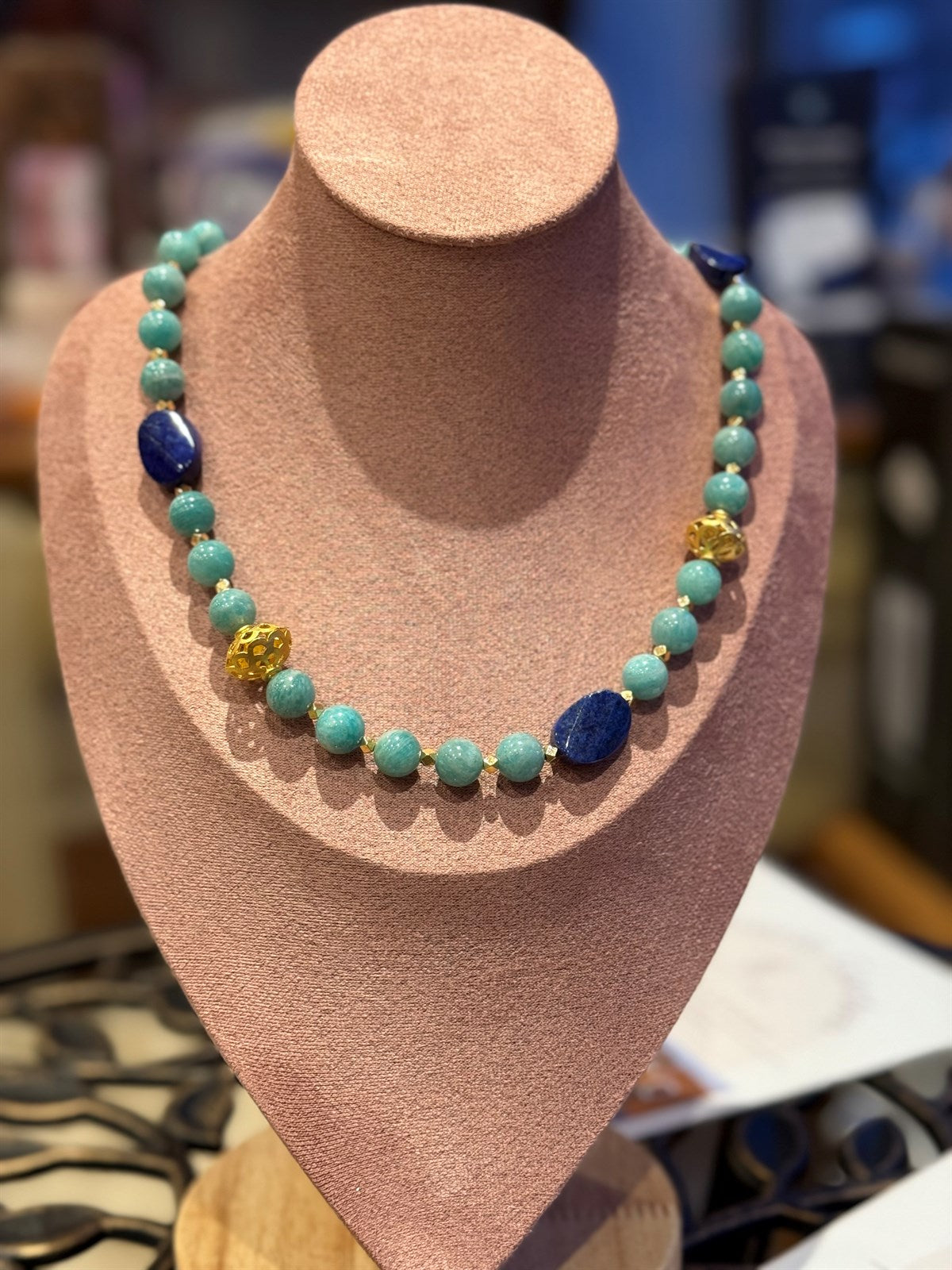 AMAZONITE - LAPISLAZULI HALSKETTE ca 50 cm  - UNICAT