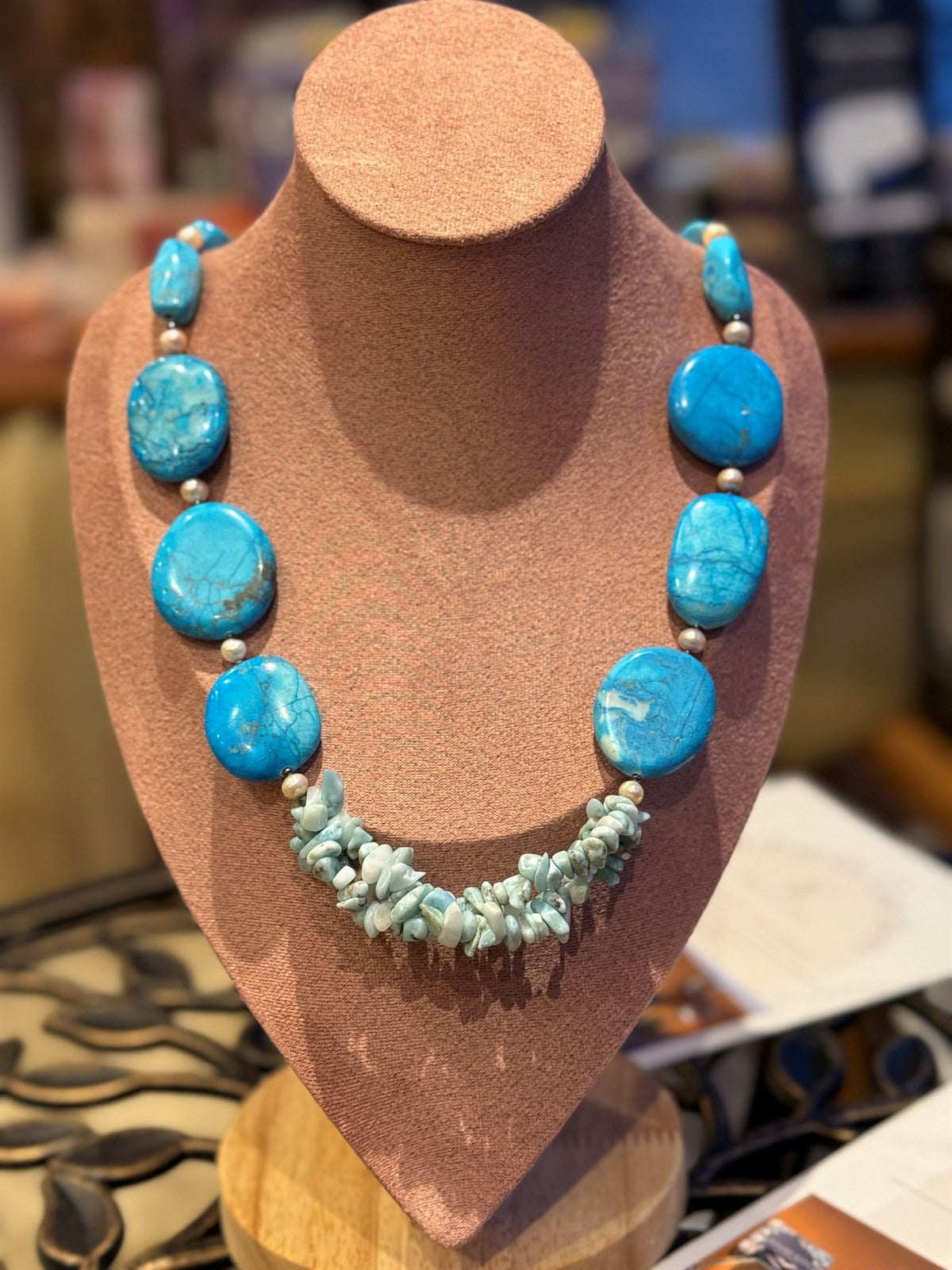 ANGELIT - AMAZONIT - PERLE - HÄMATIT ca 74 cm  - UNICAT