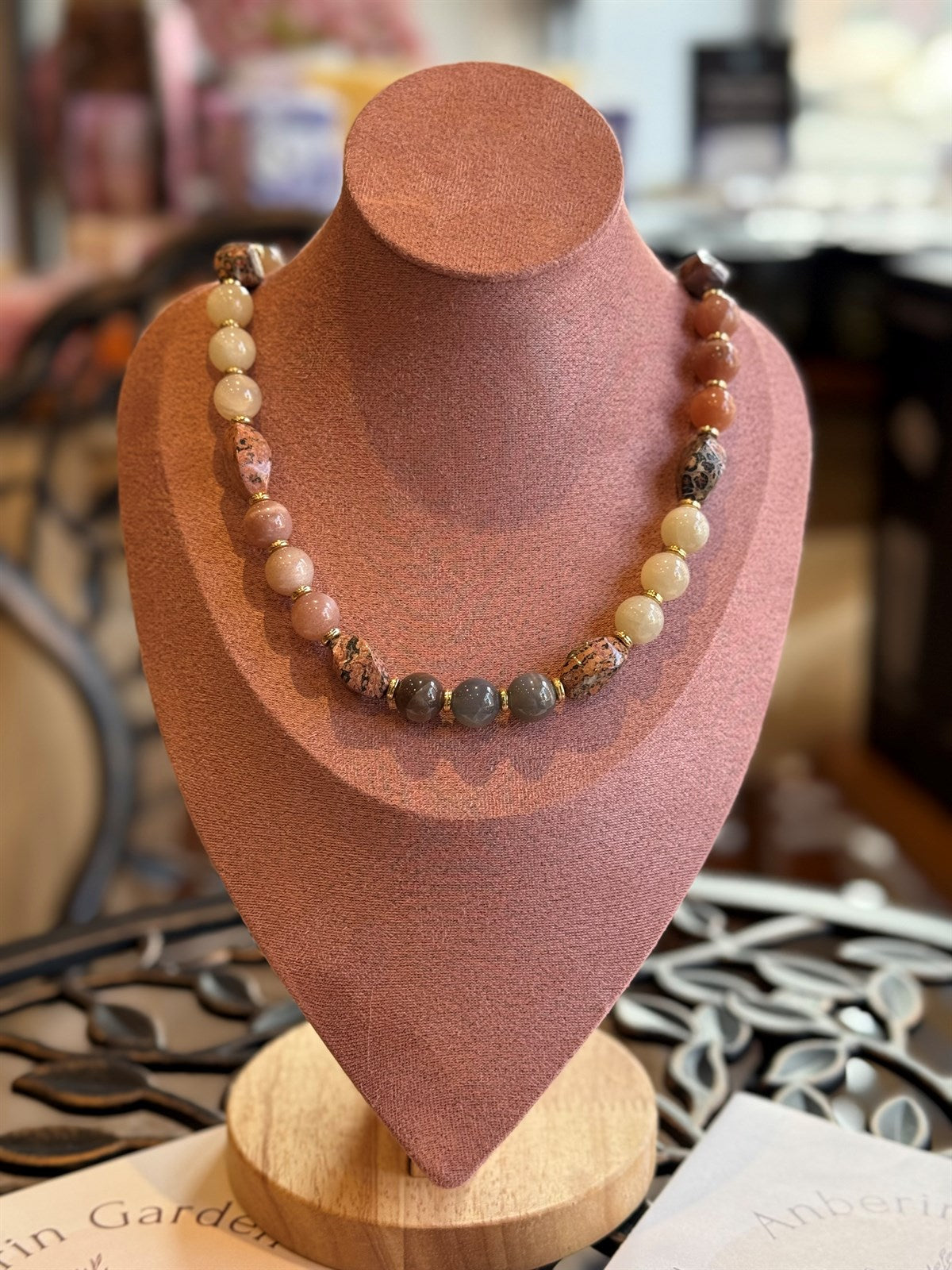 LEOPARDEN  JASPIS - SONNENSTEIN - MONDSTEIN HALSKETTE ca 71 cm  - UNICAT