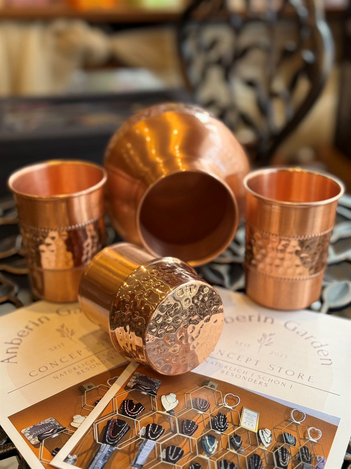 Reines Kupfer-Set aus Karaffe Sequence Ball ± 950 ml mit 2 geraden Tassen