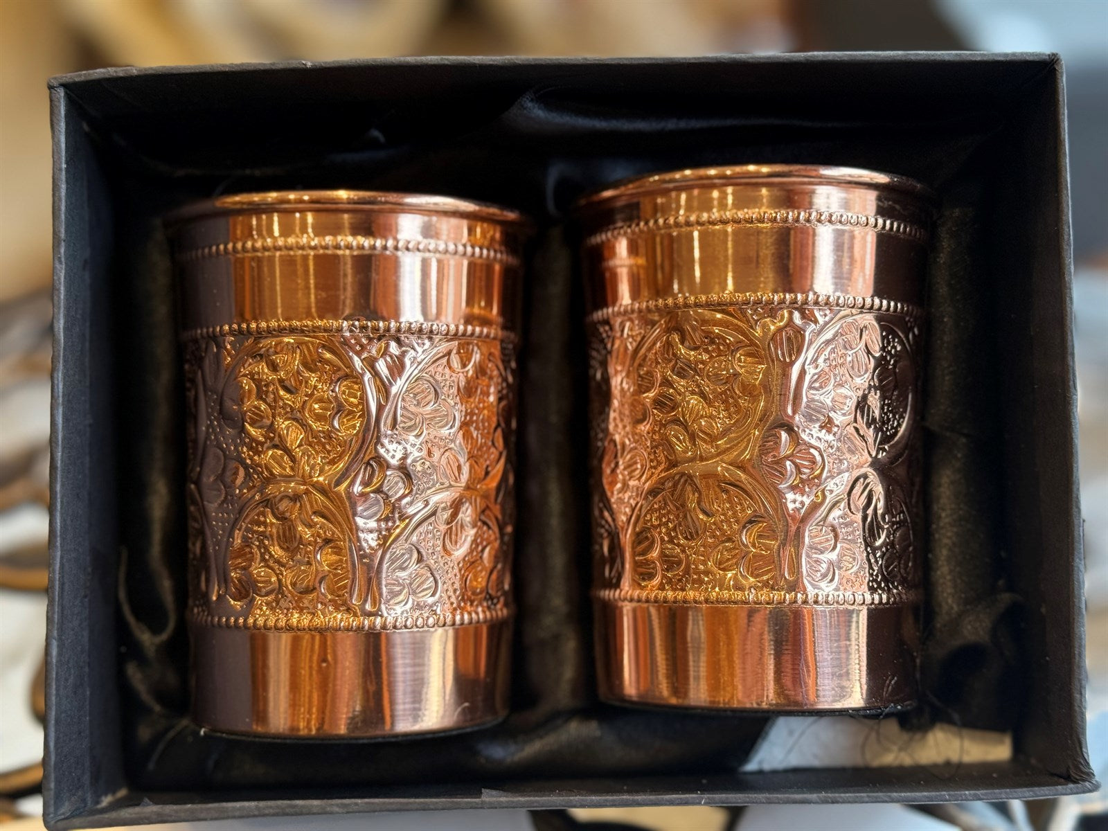 2er-Set Becher aus reinem Kupfer, geprägt – 300 ml (Hochleistung)