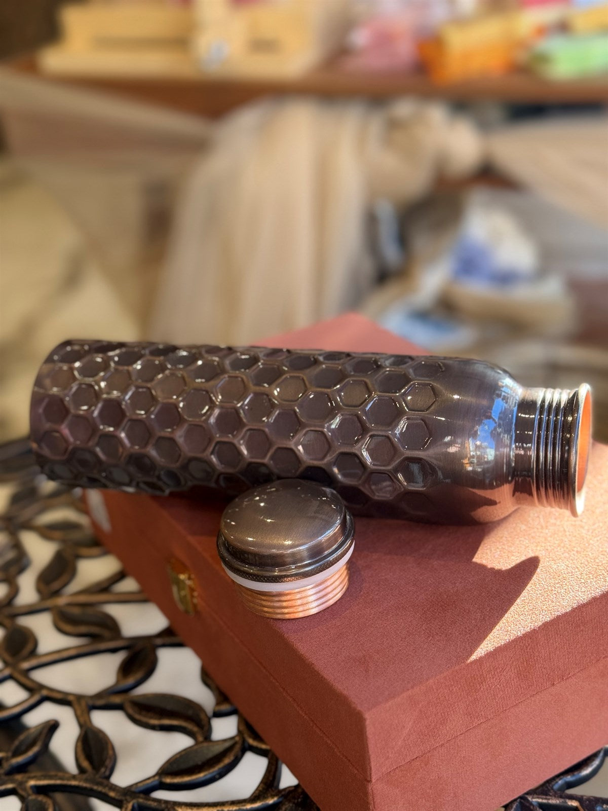 Wasserflasche aus reinem Kupfer Diamant Antik ± 950 ml (schwere Ausführung)