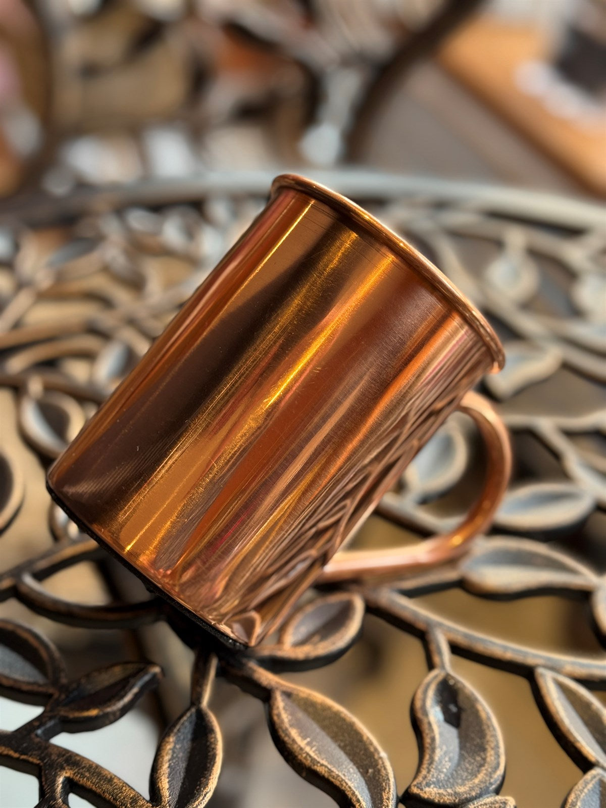 Großer Becher aus reinem Kupfer mit Kupfergriff – 400 ml