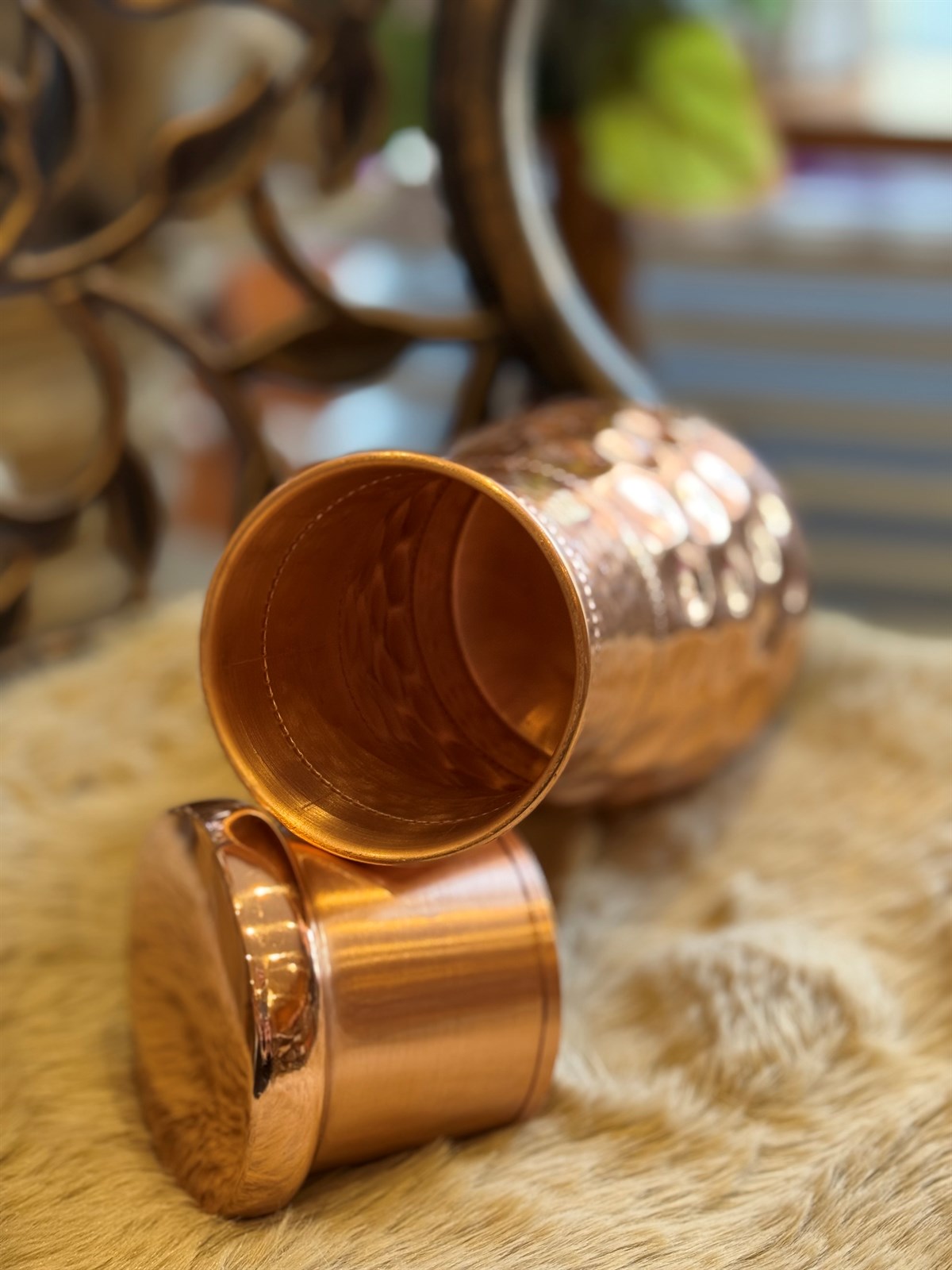 Karaffe aus reinem Kupfer, gehämmerter Diamant, ± 950 ml