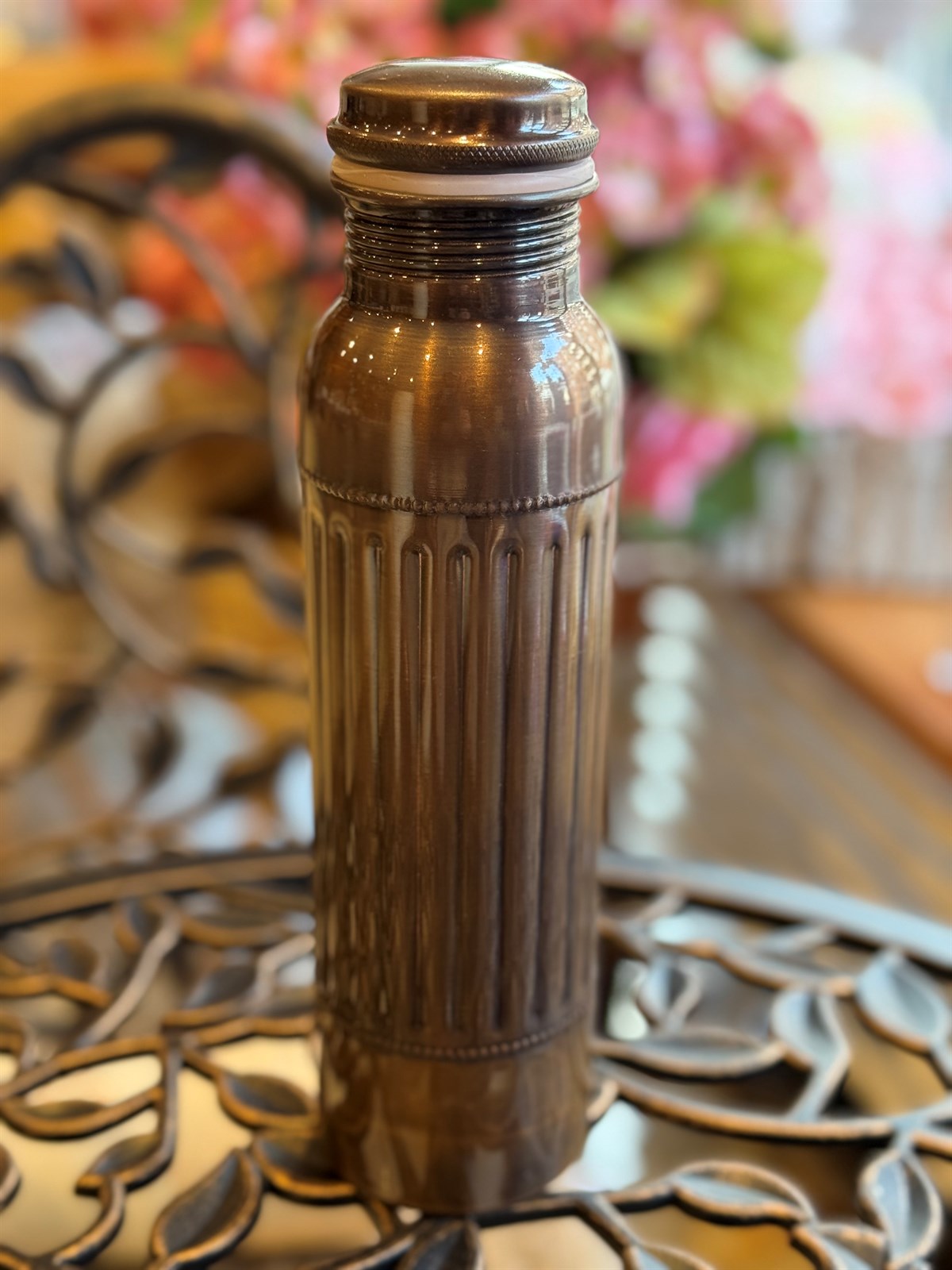 Wasserflasche aus reinem Kupfer mit Punkt-Innenfutter, antik, ± 950 ml (Heavy Duty)