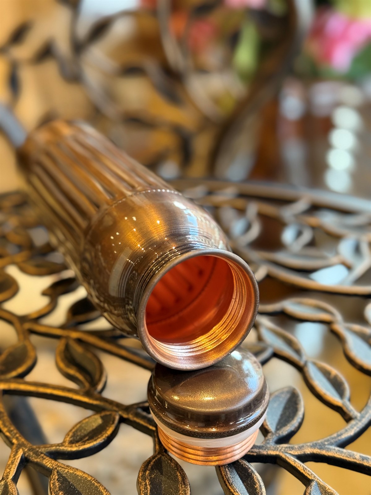 Wasserflasche aus reinem Kupfer mit Punkt-Innenfutter, antik, ± 950 ml (Heavy Duty)