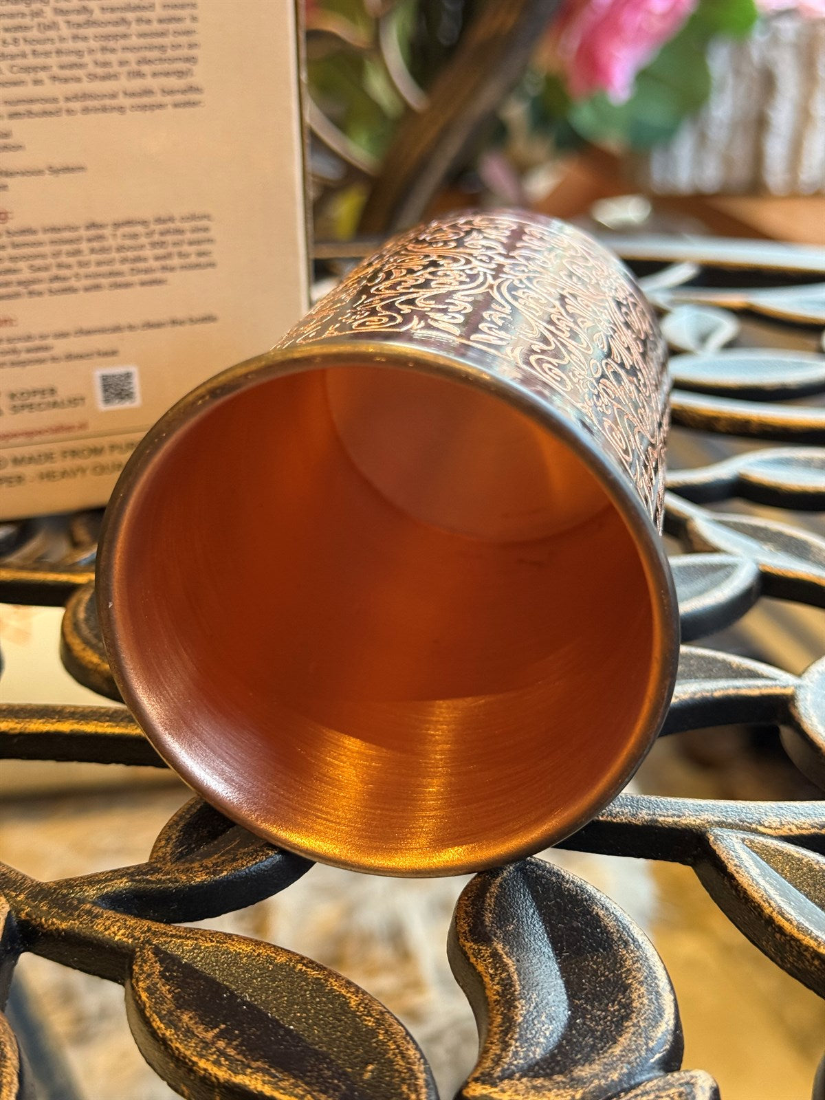 Reiner Kupferbecher, antik geätzt – 300 ml (schwere Ausführung, 105 g)