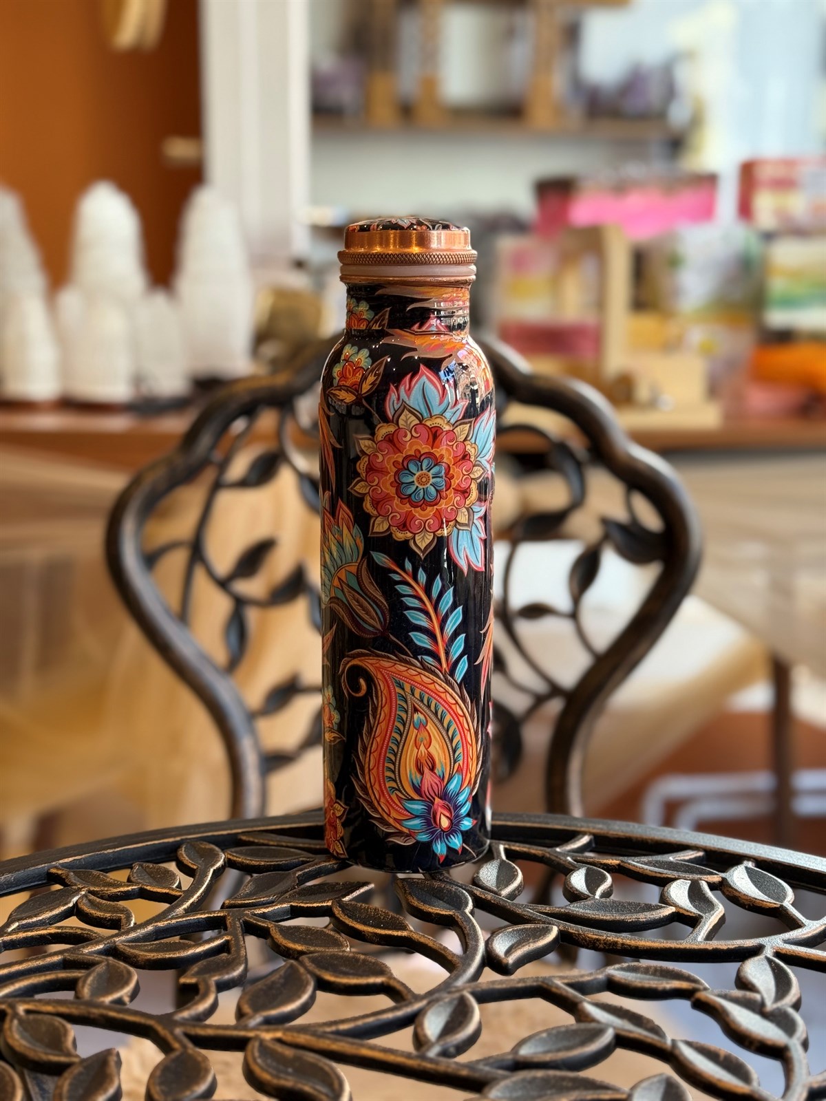 Wasserflasche aus reinem Kupfer mit Blumendruck ± 950 ml (320 g)