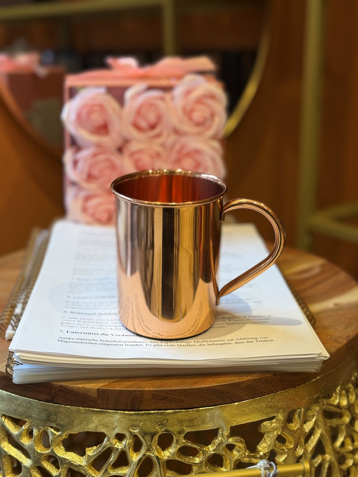 Großer Becher aus reinem Kupfer mit Kupfergriff – 400 ml