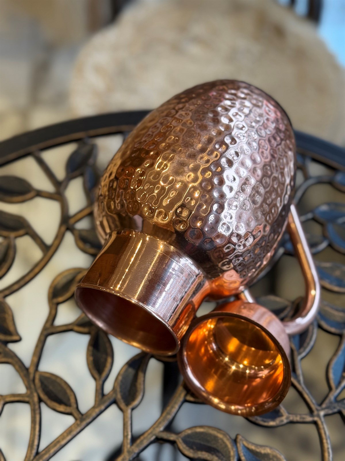 Krug aus reinem Kupfer mit Deckel, Typ Surai, ± 1500 ml