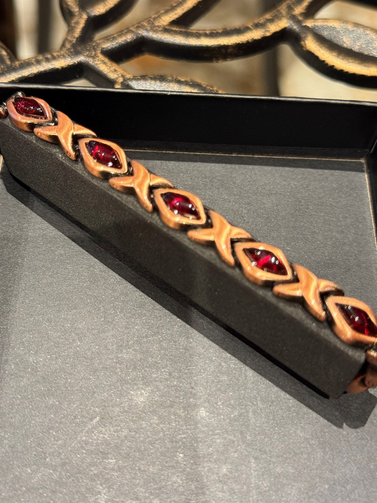 Luxus-Gesundheitsarmband magnetisch Kupfer – Stein roter Achat – 0,7 cm