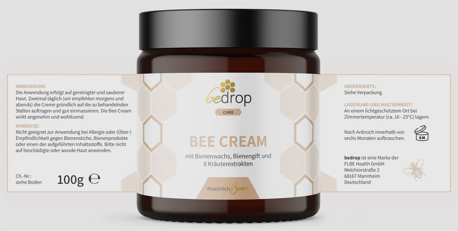 Bee Cream Bienengiftsalbe und 8 Kräuterextrakten - 100g