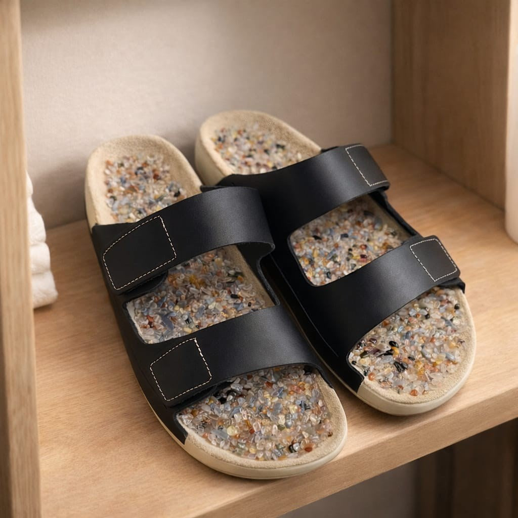 EDELSTEIN - MASSAGE SANDALEN SCHWARZ LEDER GR.37