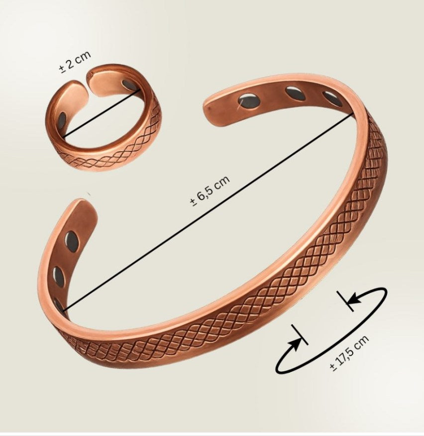 Set bestehend aus einem Clip-Armband aus Kupfer (6 Magnete) und einem verstellbaren Ring (2 Magnete) - Bild 2