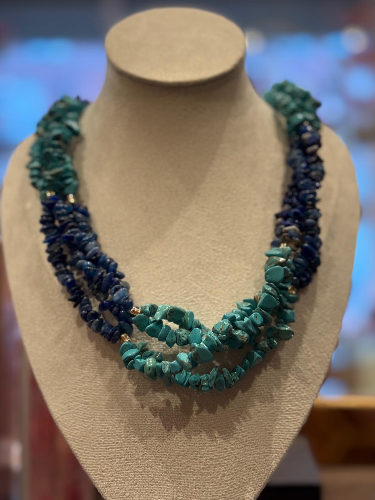 Lapislazuli-Türkis-Kette – handgefertigtes Unikat, ca. 56 cm - Bild 4