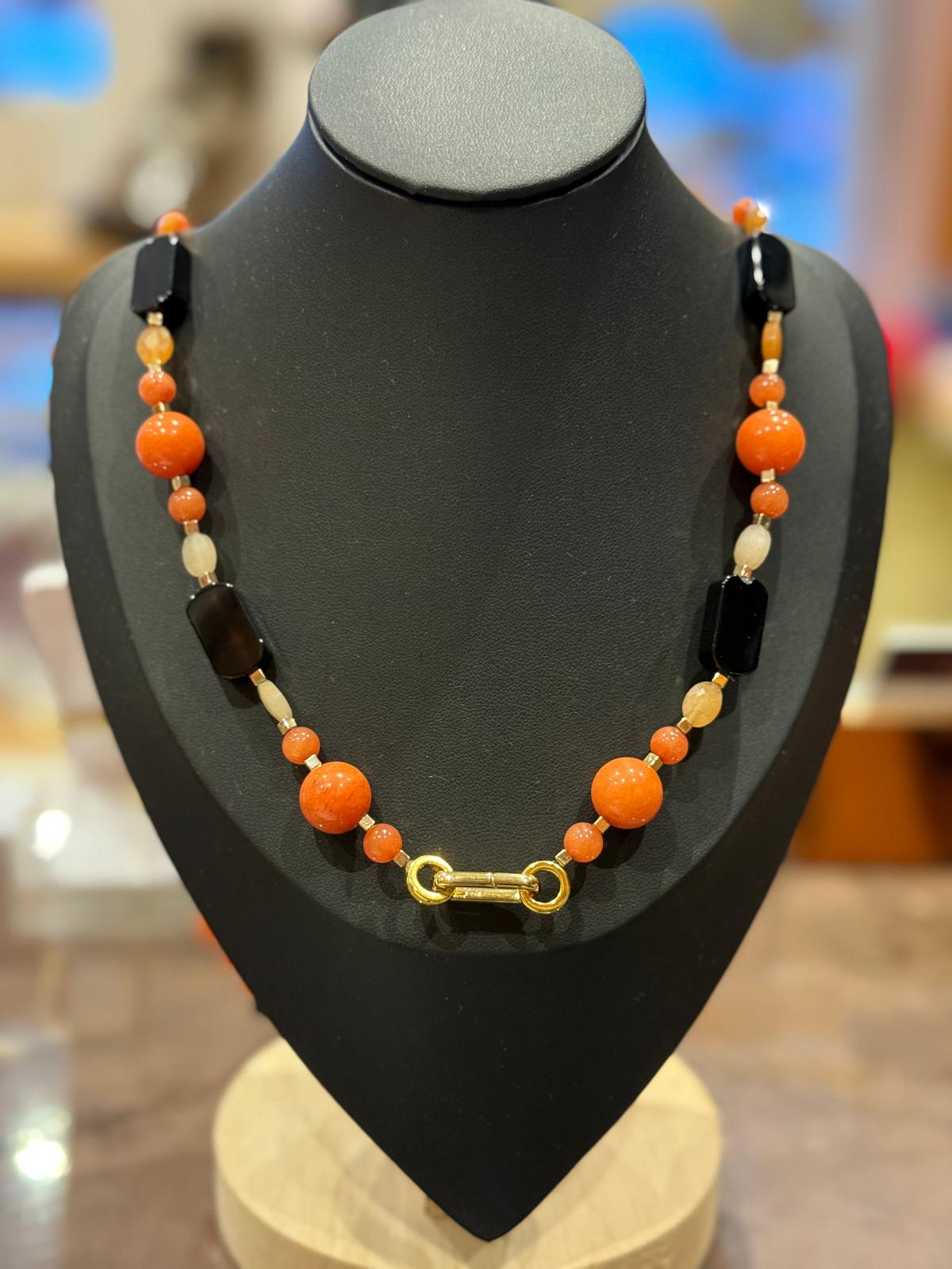 Achat-Aventurin-Kette mit Hämatit – handgefertigtes Unikat, ca. 88 cm - Bild 3